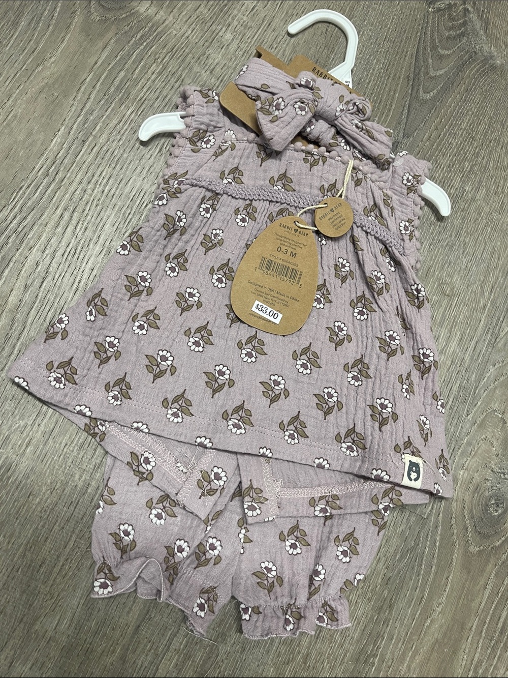 Girls 3 piece flower set light pink Rabbit and Bear girls 0-3 month